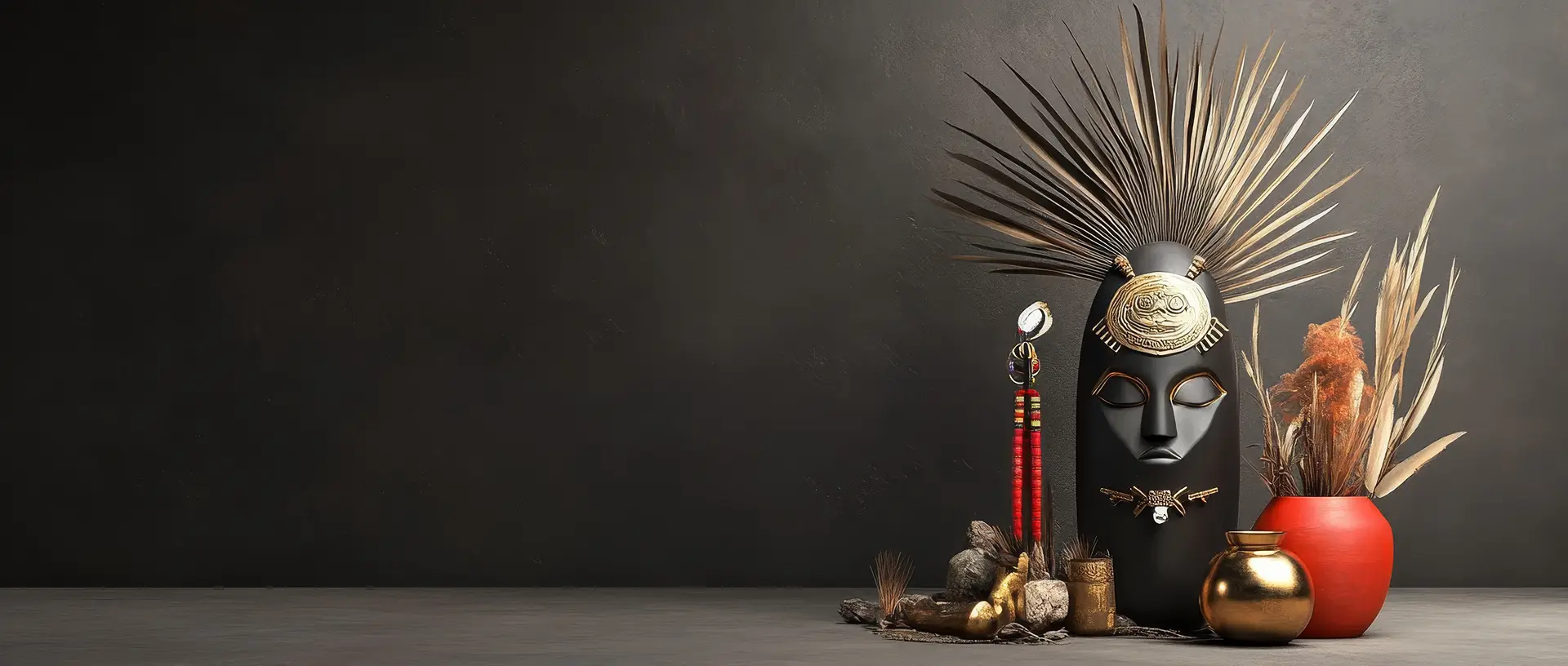 Antique mask and decor display